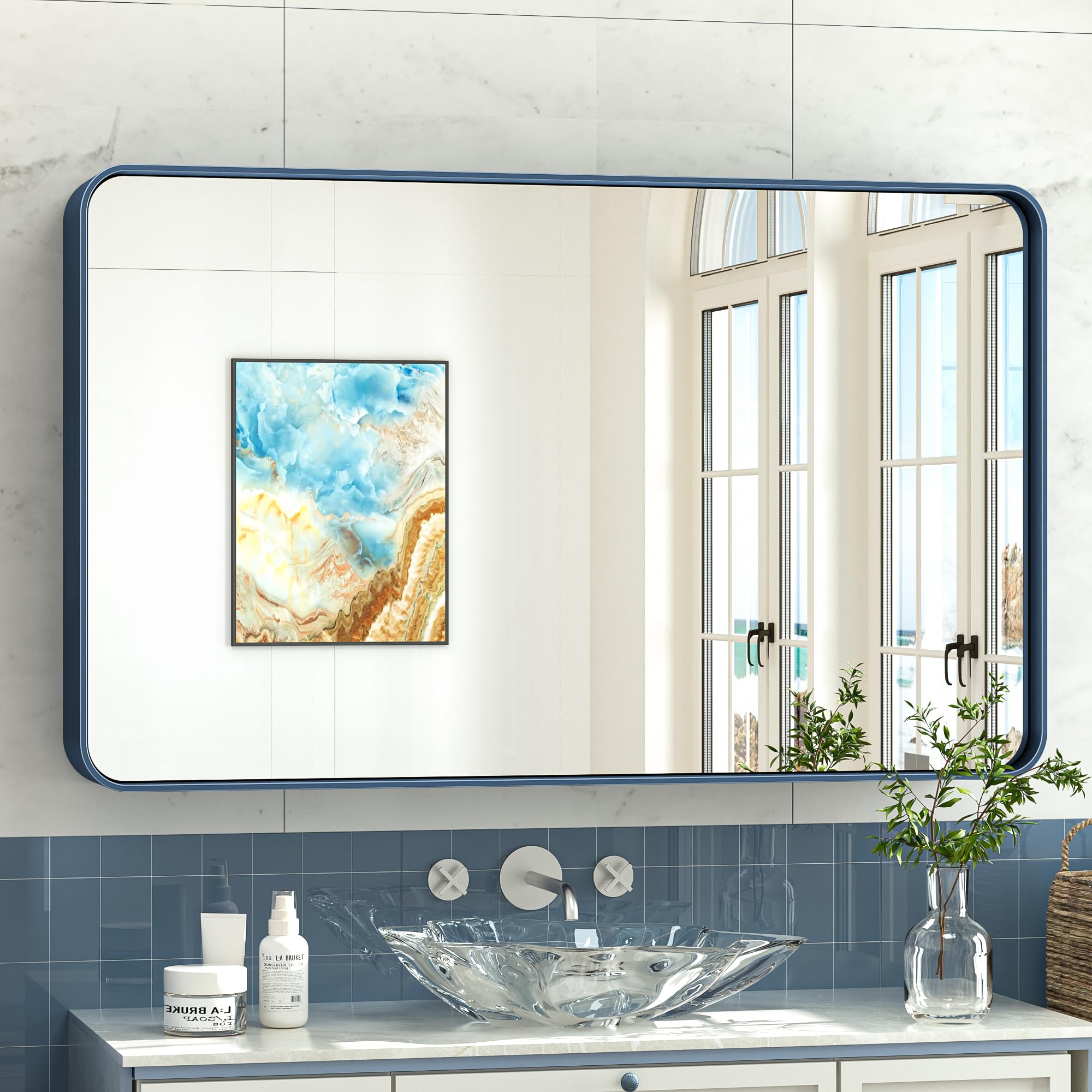 Amazon.com: TokeShimi 48 x 24 Inch Wall Mirror Blue Bathroom